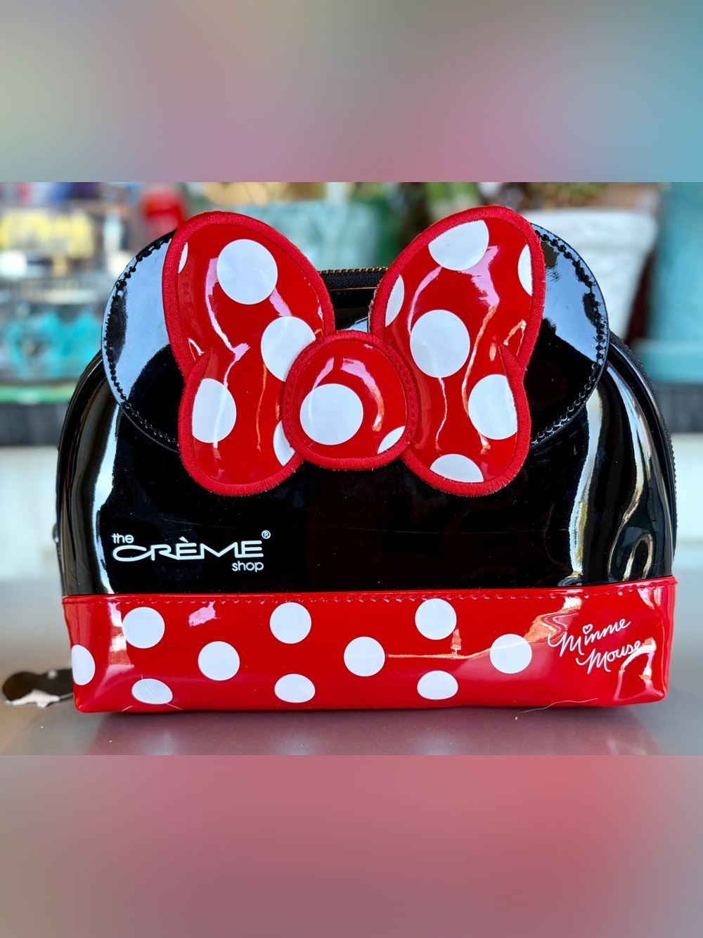 NWT The Crème Shop x Minnie Mouse Red Polka Dot Bow Cosmetic Bag